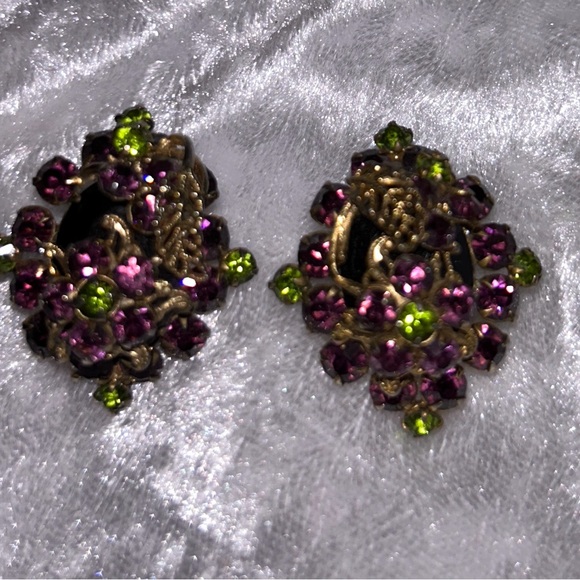 Juliana • Vintage • Necklace • Earrings • Gold Tone • Purple/ Green • Rhinestone - Picture 11 of 15